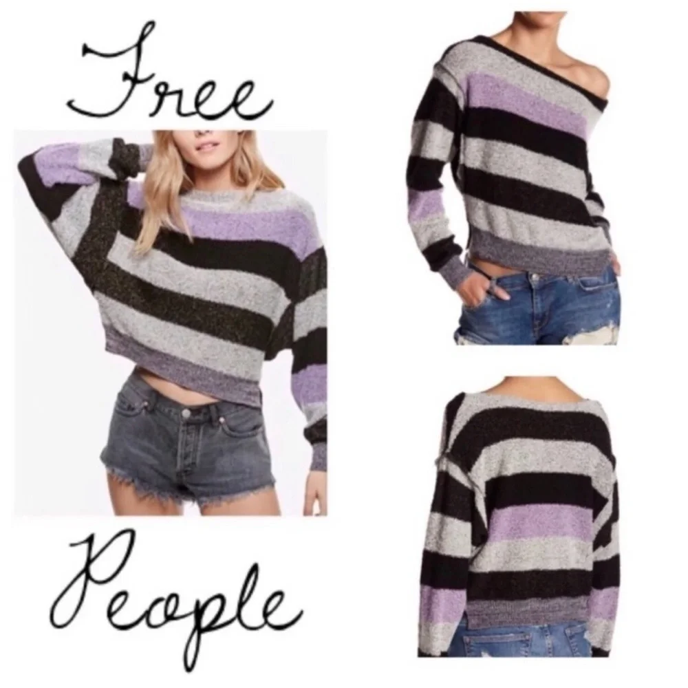 Candyland Knit Sweater FREE PEOPLE Women Size S Cropped Striped Y2K 90'